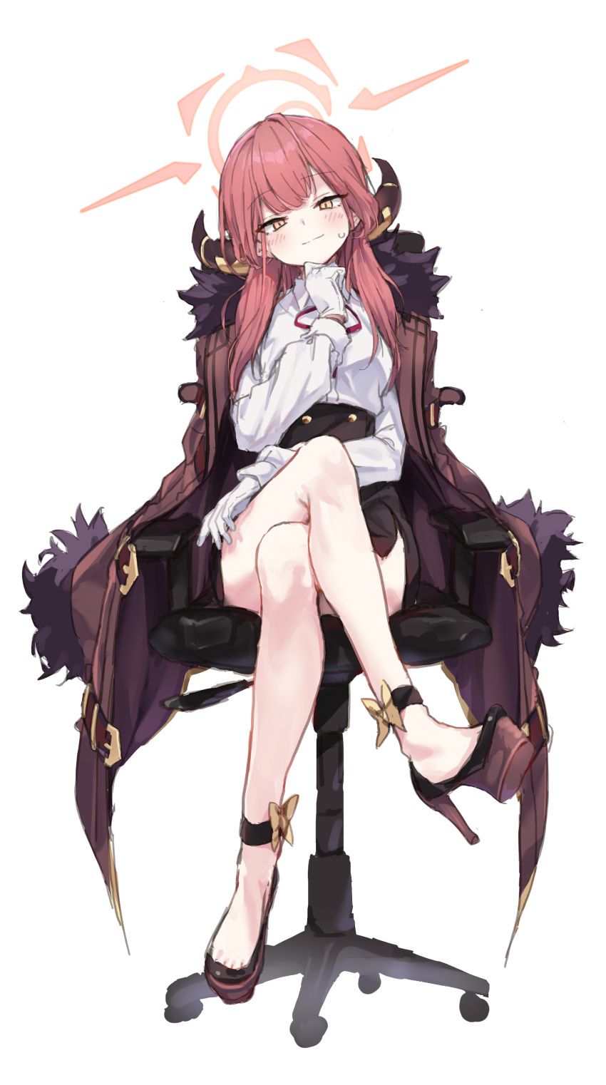 1girl, absurdres, anklet, aru_(blue_archive), black_skirt, blue_archive, blush, breasts
