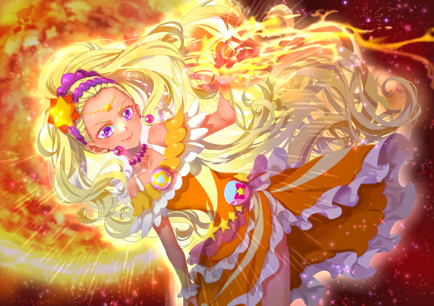 1girl, absurdres, bare_shoulders, bead_choker, blonde_hair, choker, cure_soleil, dark-skinned_female