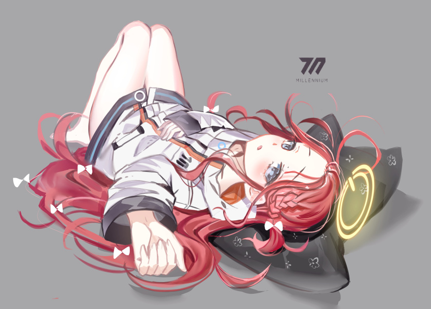 1girl, bare_legs, barefoot, blue_archive, grey_eyes, halo, highres, jacket