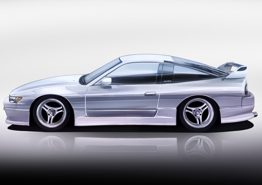 3books, absurdres, car, from_side, grey_background, highres, motor_vehicle, nissan