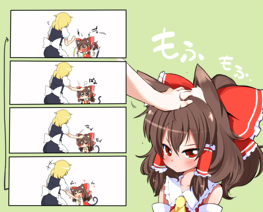 anger_vein, angry, animal_ears, bare_shoulders, big_hair, blonde_hair, blush, bow