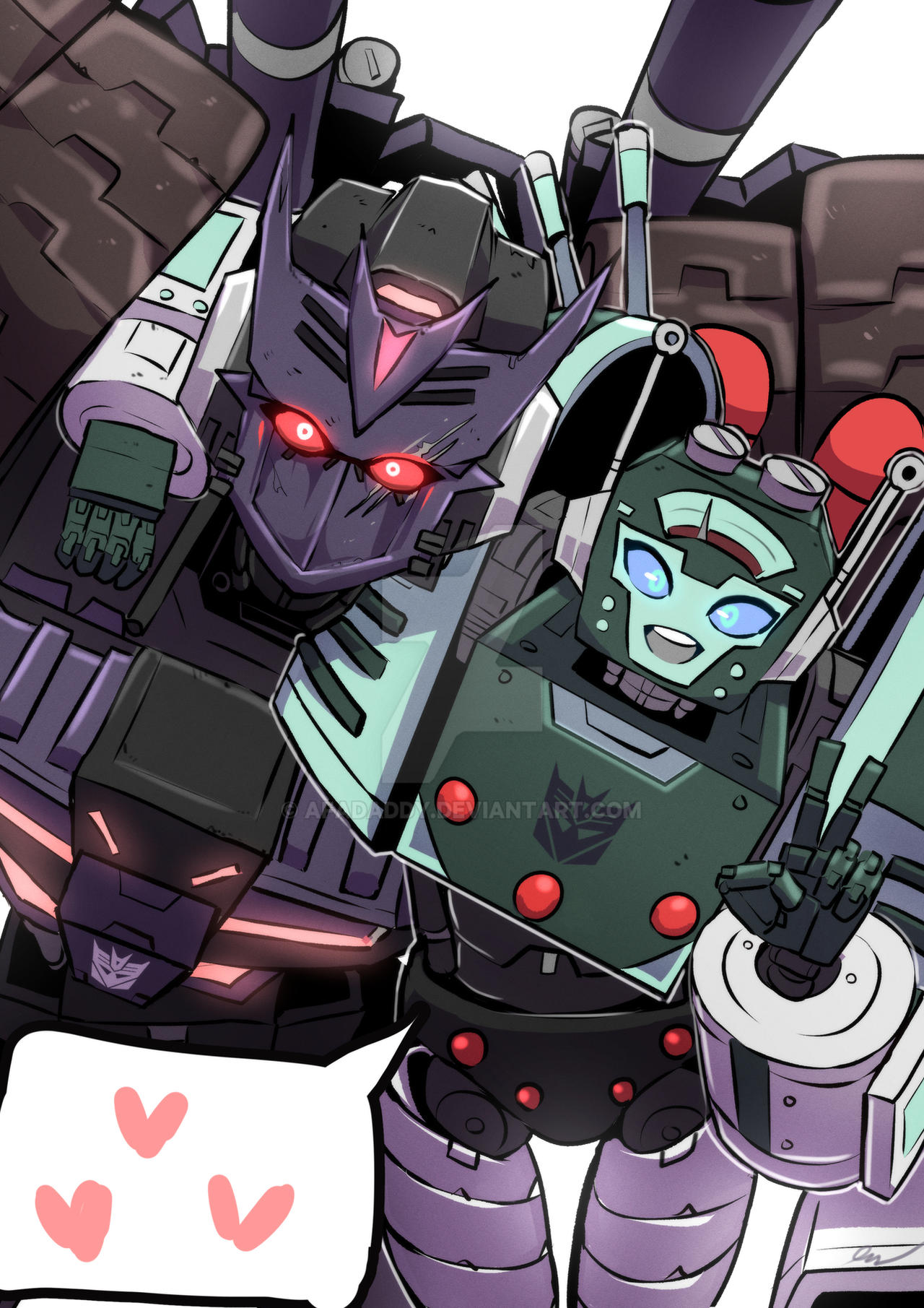 1boy, 1girl, afadaddy, armor, blue_eyes, can't_be_this_cute, decepticon, highres