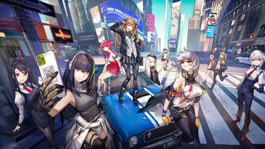 404_(girls'_frontline), 6+girls, absurdres, ahoge, android, anniversary, artist_name, asymmetrical_legwear