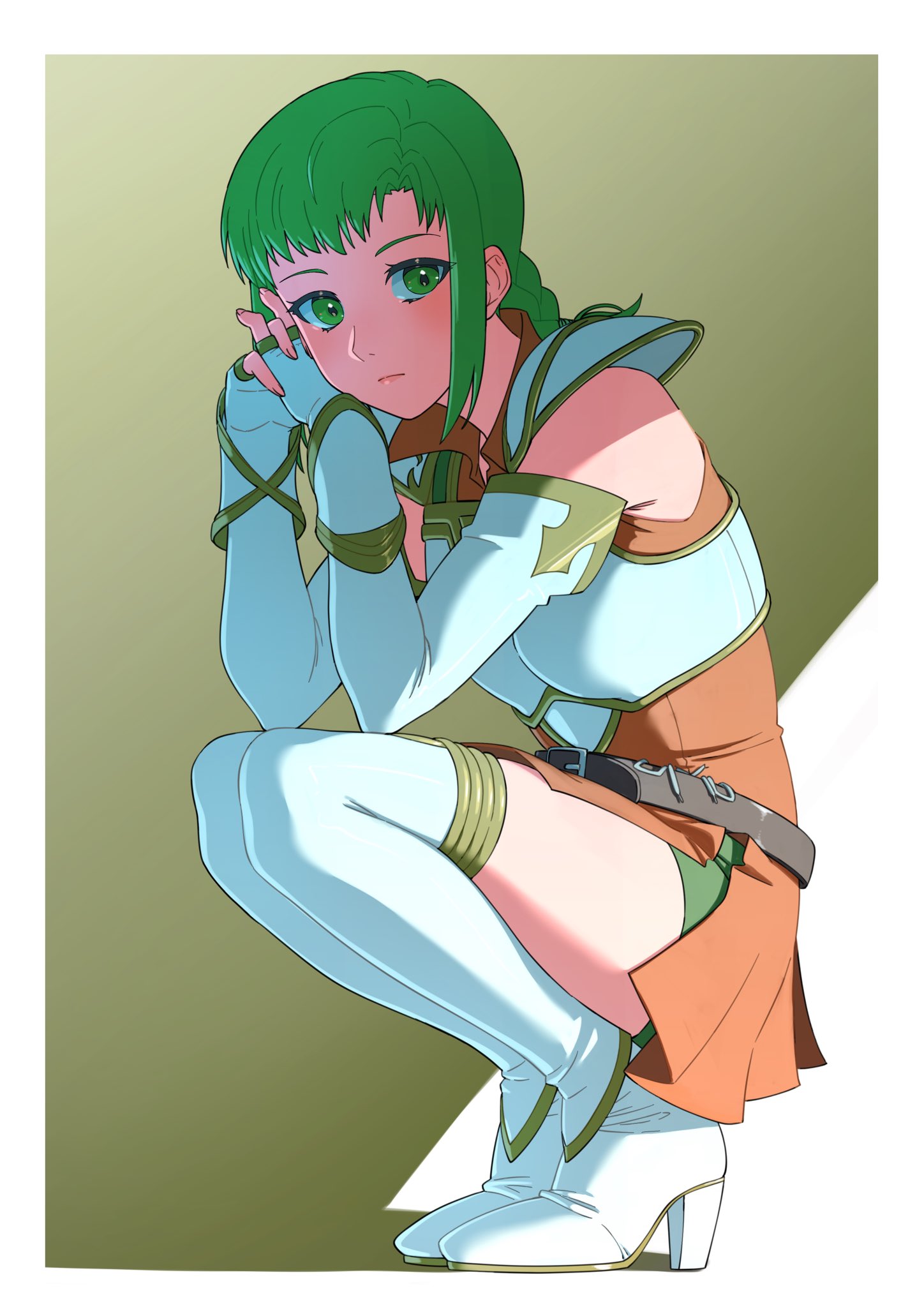 1girl, aduti_momoyama, armor, bike_shorts, boots, braid, breastplate, dress