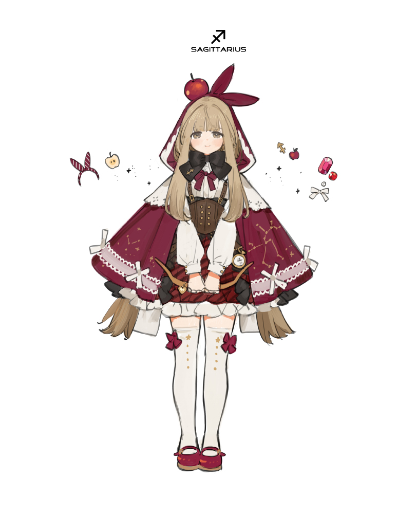1girl, apple, apple_on_head, black_bow, black_bowtie, blush, bow, bowtie