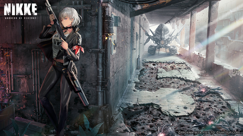 1girl, ahoge, armband, band_shirt, belt, black_jacket, black_pants, bob_cut
