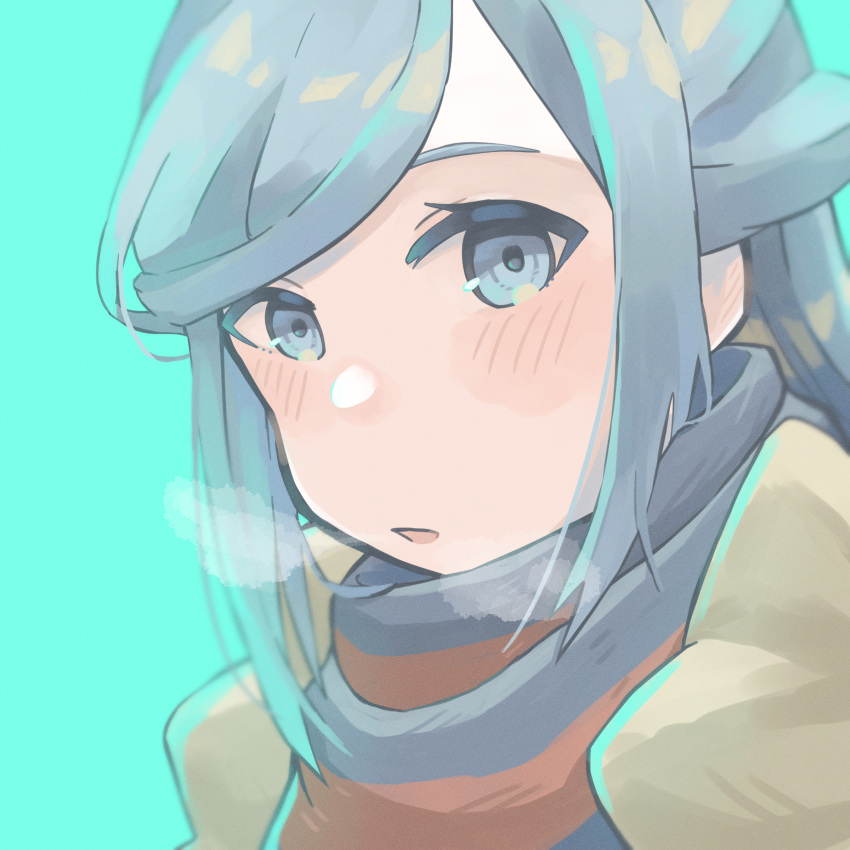 1boy, absurdres, blue_background, blue_eyes, blue_hair, blush, breath, commentary