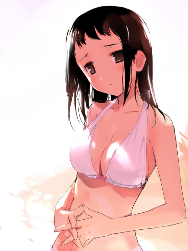 bikini, breasts, brown_eyes, brown_hair, cleavage, kokaji_sukoya, long_hair, saki, sketch, solo, swimsuit, ui_(kirin)