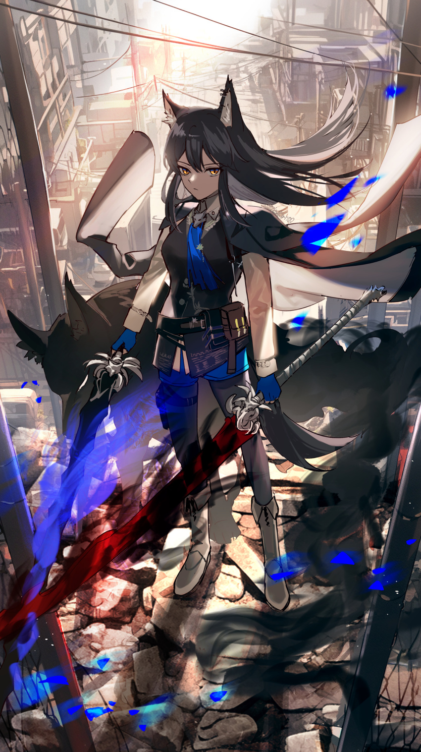 00kashian00, 1girl, absurdres, animal_ear_fluff, animal_ears, arknights, black_hair, black_jacket