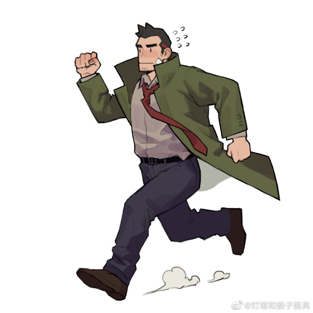 1boy, ace_attorney, bandaid, bandaid_on_face, behind_ear, black_hair, blank_eyes, brown_hair