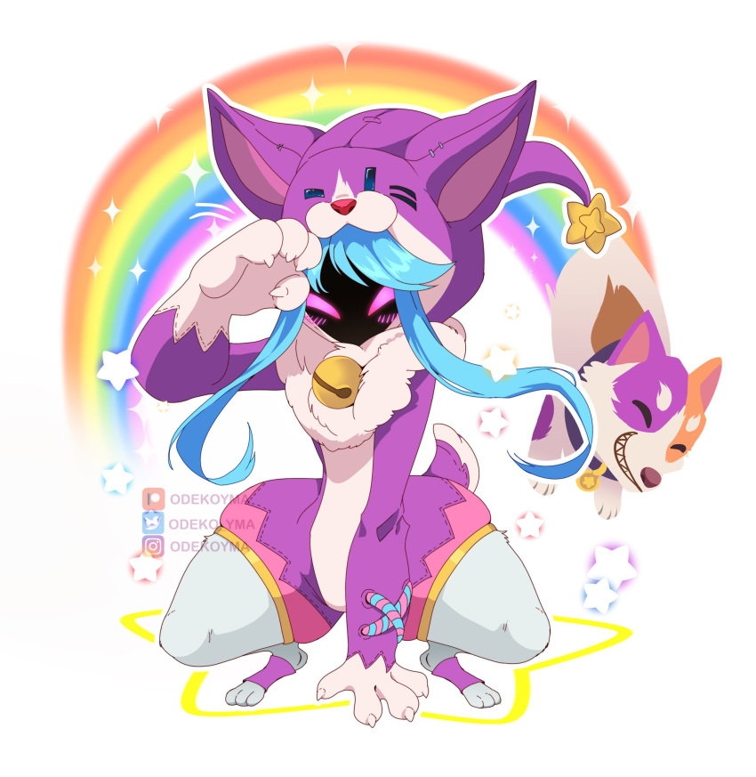 1girl, animal_costume, animal_print, bell, blush, cats_vs_dogs_kindred, dog_costume, dog_print