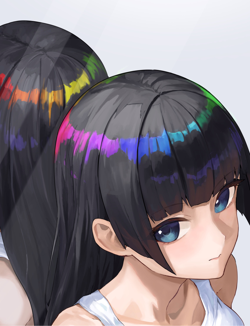 1girl, absurdres, against_mirror, black_hair, blue_eyes, blunt_bangs, closed_mouth, color_wheel