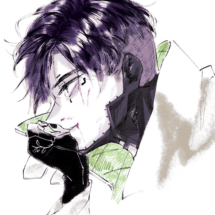 1boy, animification, apex_legends, black_eyes, black_gloves, black_hair, blood, blood_from_mouth