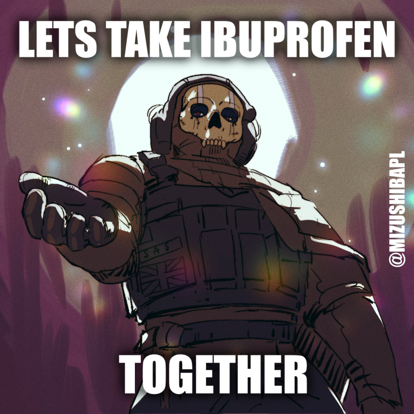1boy, absurdres, backlighting, balaclava, beckoning, black_gloves, bulletproof_vest, call_of_duty