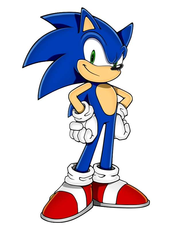 1boy, closed_mouth, full_body, furry, furry_male, gloves, green_eyes, hands_on_own_hips, looking_at_viewer, male_focus, official_art, red_footwear, shoes, simple_background, smile, solo, sonic_(series), sonic_the_hedgehog, uekawa_yuji, white_background, white_gloves