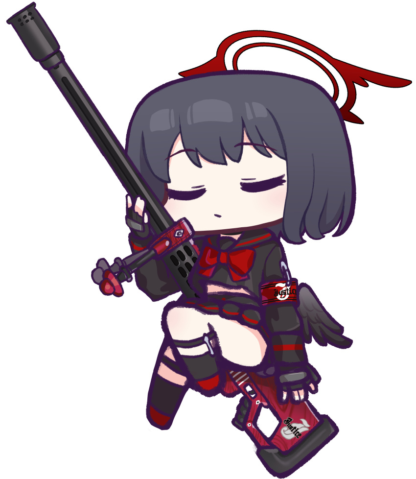 1girl, absurdres, anti-materiel_rifle, anzio_ironworks_20mm_rifle, black_gloves, black_hair, black_sailor_collar, black_serafuku