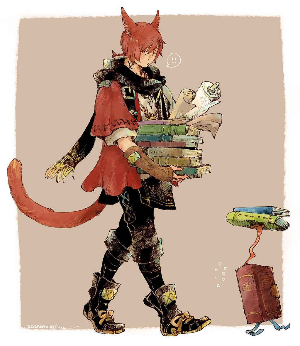 !, !!, 1boy, animal_ears, animate_object, ankle_boots, black_footwear, black_pants