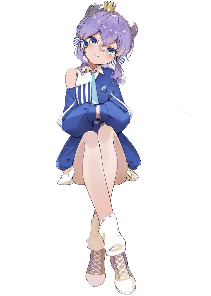 1girl, blue_eyes, employee_uniform, hair_ornament, hair_ribbon, kantai_collection, langley_(kancolle), lawson