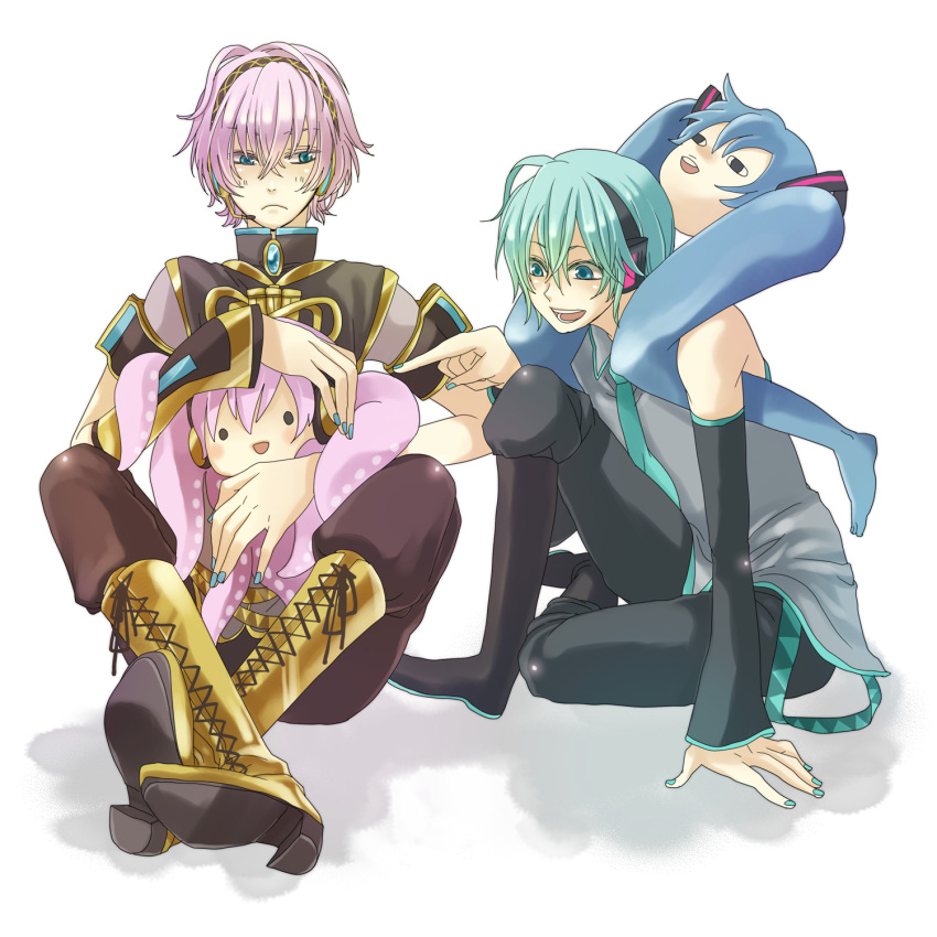 aqua_hair, boots, genderswap, hatsune_miku, hatsune_mikuo, headphones, highres, male