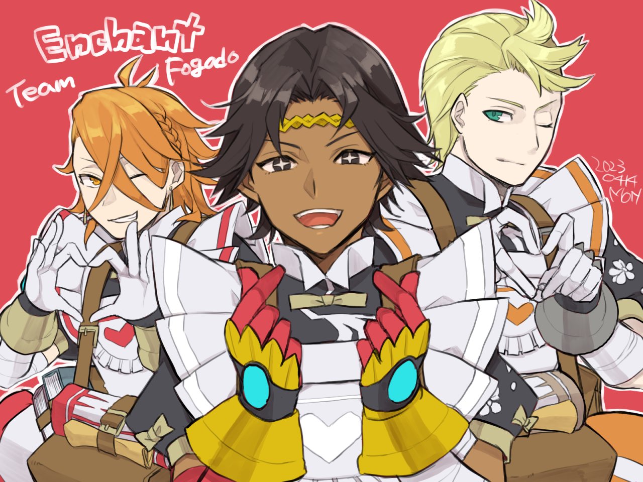 3boys, apron, blonde_hair, braid, brown_eyes, brown_hair, bunet_(fire_emblem), circlet