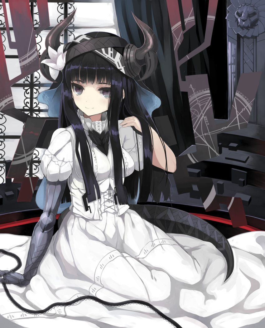 demon_girl, dress, feathers, flower, highres, horns, izuru_(timbermetal), original