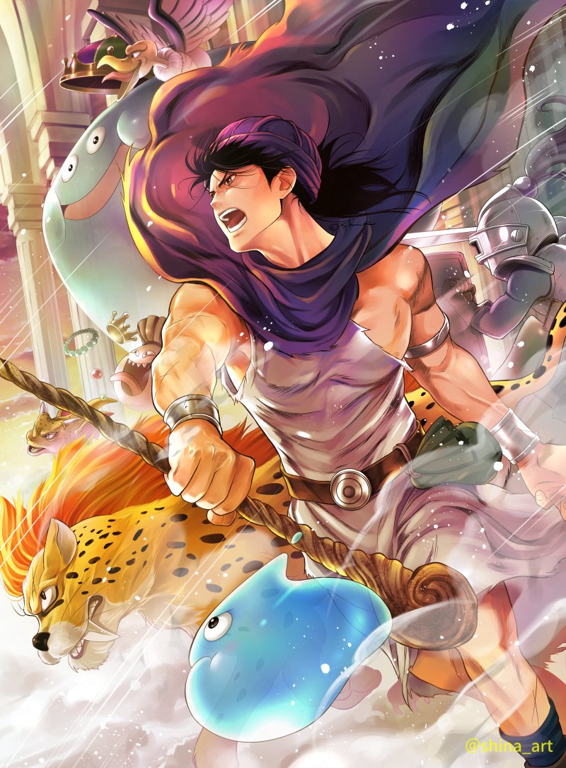 1boy, armlet, armor, bare_shoulders, belt, bird, black_hair, blowing_smoke