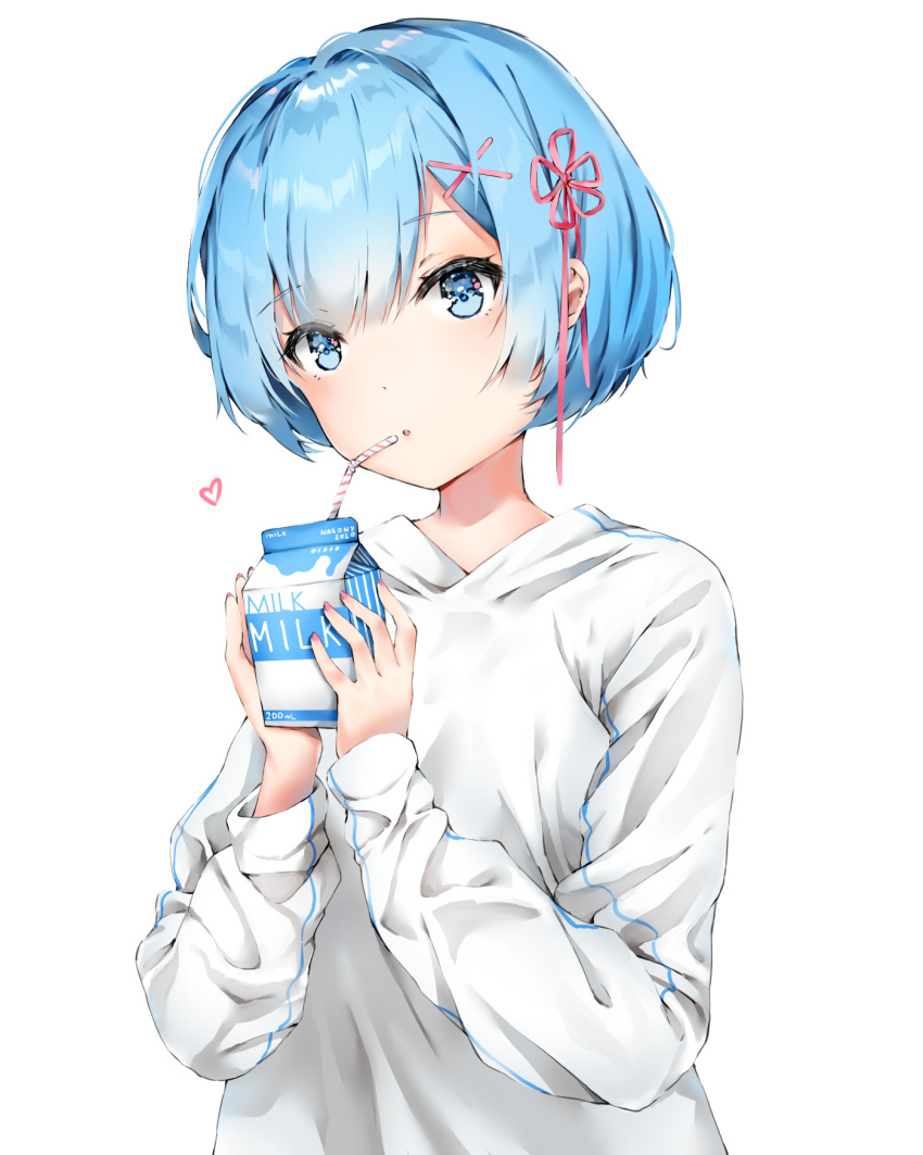 1girl, :o, blue_eyes, blue_hair, casual, commentary, double-parted_bangs, drinking_straw