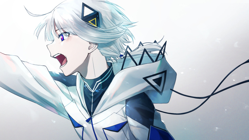 1girl, black_shirt, cevio, commentary_request, diamond_hair_ornament, floating_hair, from_side, high_collar