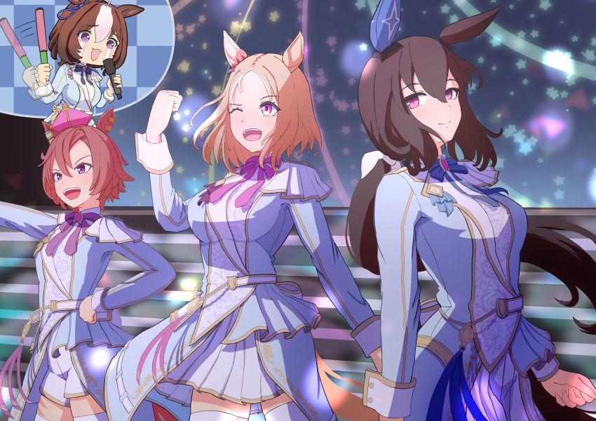 4girls, :3, ;d, @_@, absurdres, admire_vega_(umamusume), agepan._(pangcha3324), ahoge