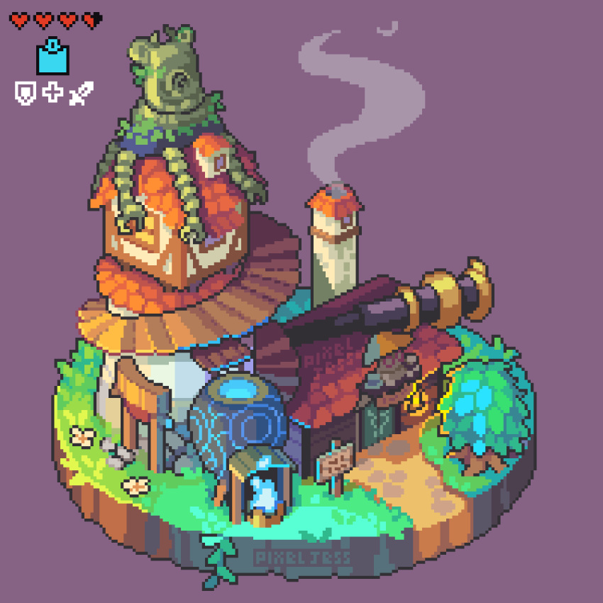 animated, animated_gif, artist_name, blue_fire, building, chimney, fire, flower