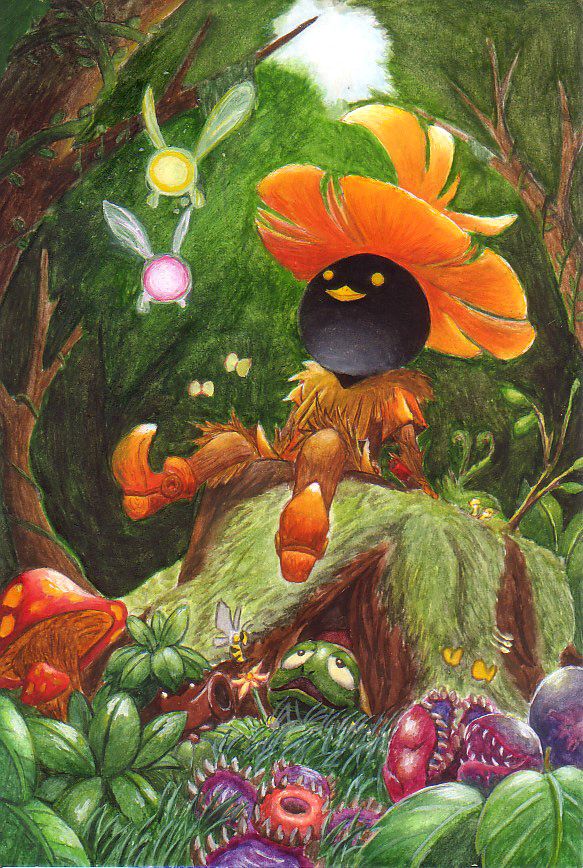bee_(the_legend_of_zelda), deku_baba, deku_scrub, fairy, forest, hat, nature, nintendo