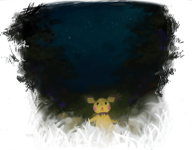 nature, night, nishiko, no_humans, pichu, pokemon, pokemon_(creature), solo