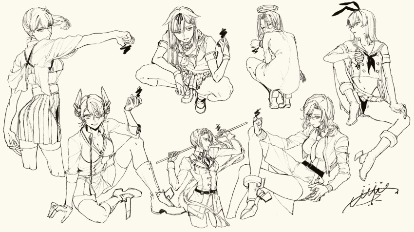 6+girls, aupt31, censored, feet_out_of_frame, full_body, highres, holding, holding_weapon