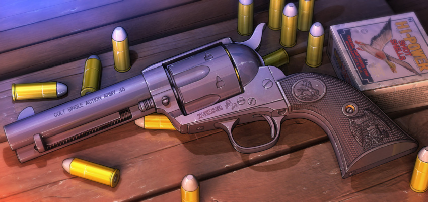 bullet, cartridge, colt_single_action_army, commentary, company_name, english_text, gun, hase_yu