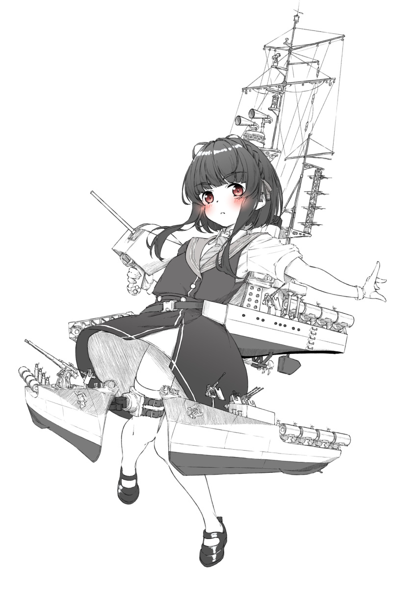 1girl, absurdres, adapted_turret, cannon, commentary_request, dress_shirt, gloves, highres
