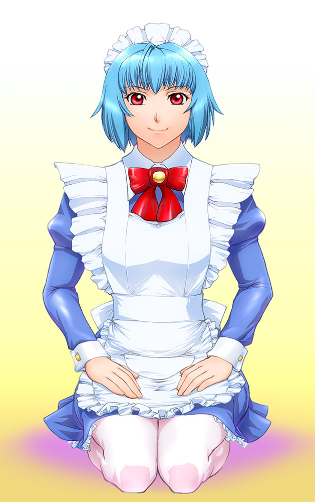dorae_tachibana_doryayev, hands, maid, pantyhose, red_eyes, seiza, short_hair, sitting