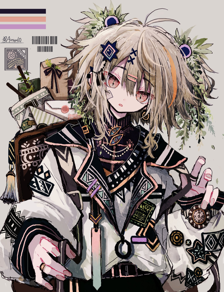 1girl, absurdres, azzz_(7334080), backpack, bag, barcode, ear_piercing, earrings
