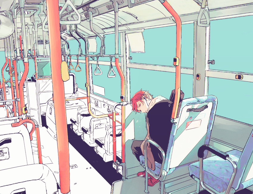1boy, absurdres, black_jacket, bus_interior, closed_mouth, given, highres, jacket