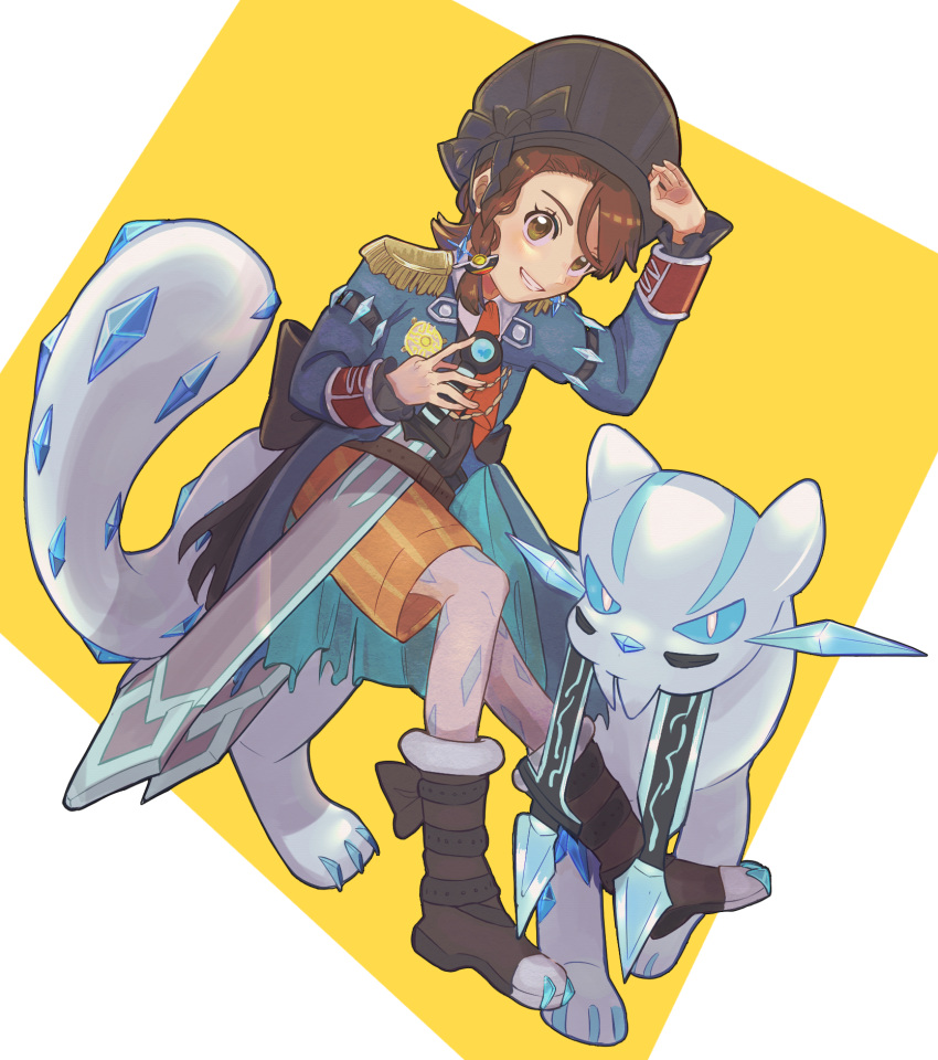 1girl, alternate_costume, boots, braid, brown_eyes, brown_hair, chien-pao, coat