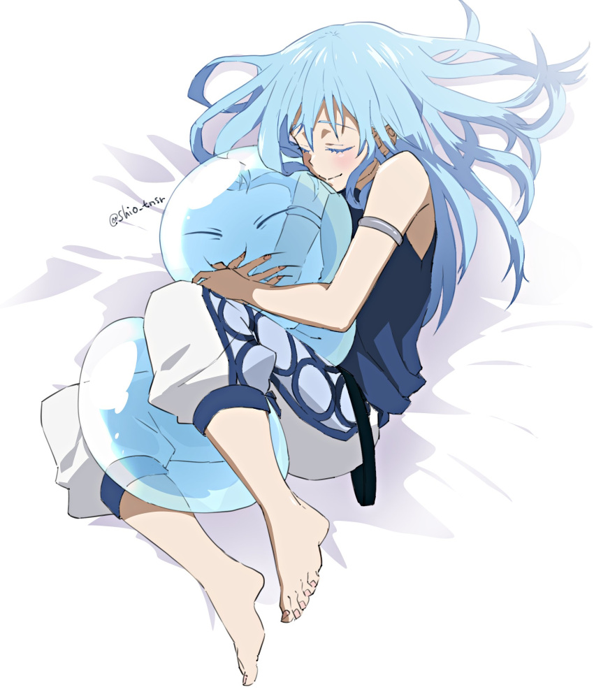 1other, artist_name, barefoot, blue_hair, feet, full_body, hair_between_eyes, highres