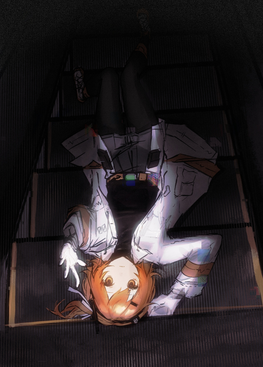 1girl, a.i._voice, adachi_rei, belt, belt_pouch, black_leggings, black_shirt, chinese_commentary