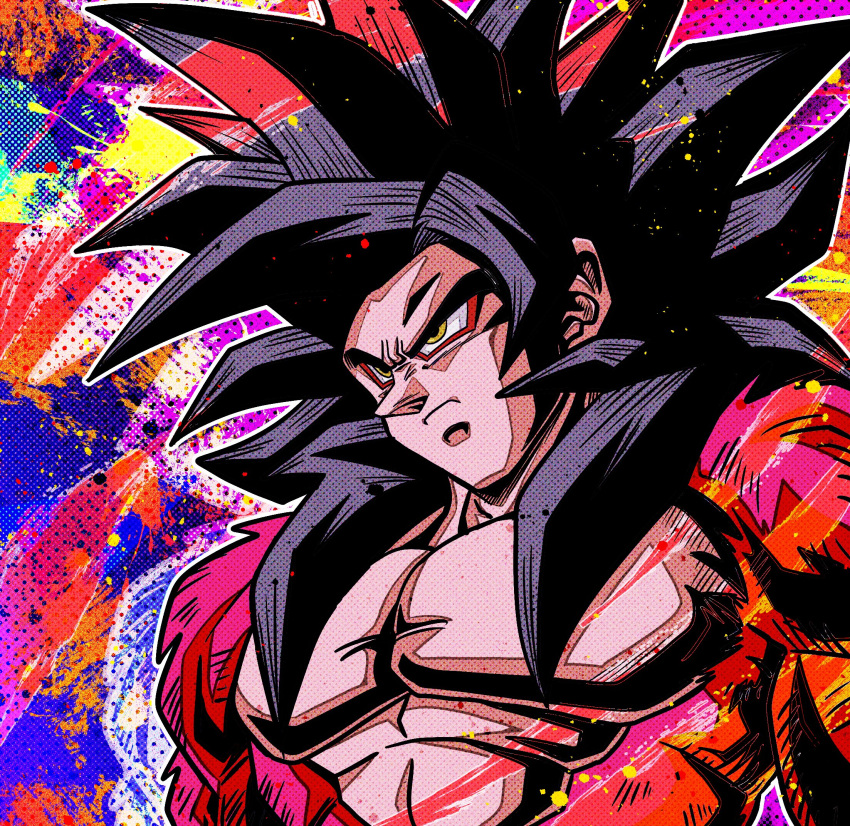 1boy, bare_pectorals, biceps, black_hair, body_fur, closed_mouth, commentary, dragon_ball