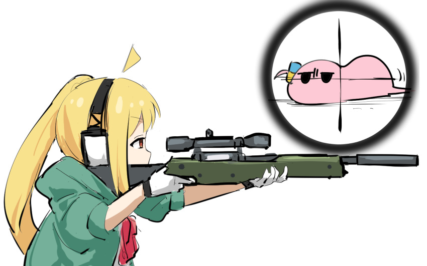 2girls, ahoge, blonde_hair, bocchi_the_rock!, bow, bowtie, cosplay, crosshair