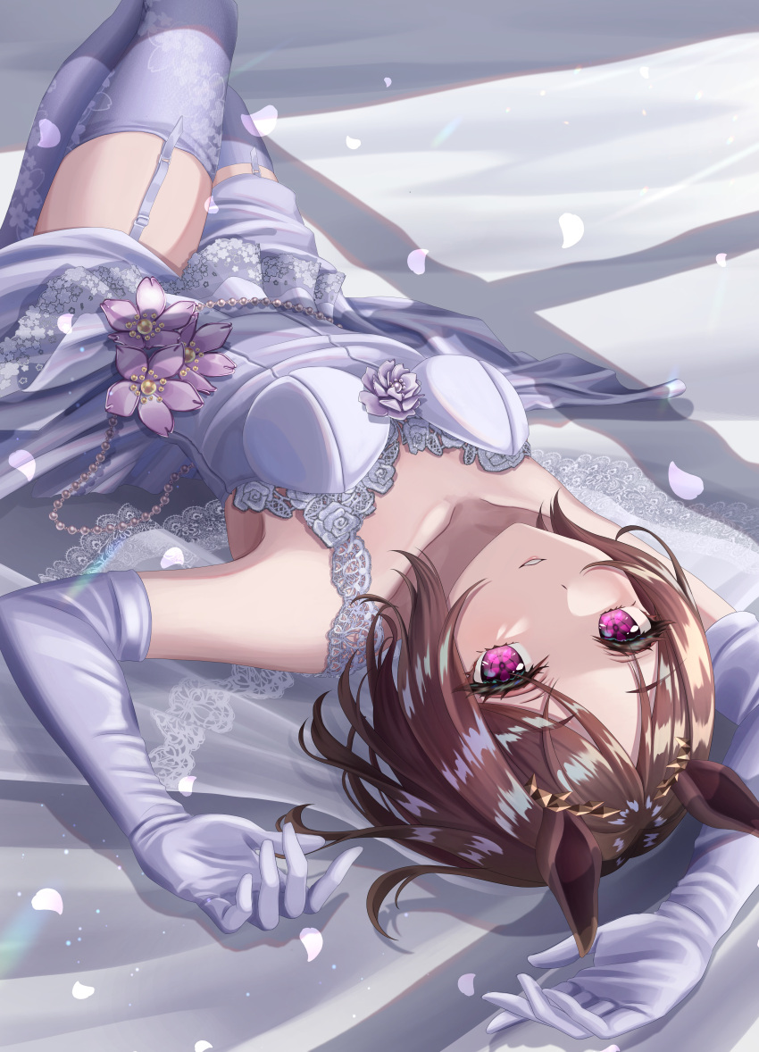 1girl, absurdres, alternate_costume, animal_ears, armpits, brown_hair, collarbone, commentary_request