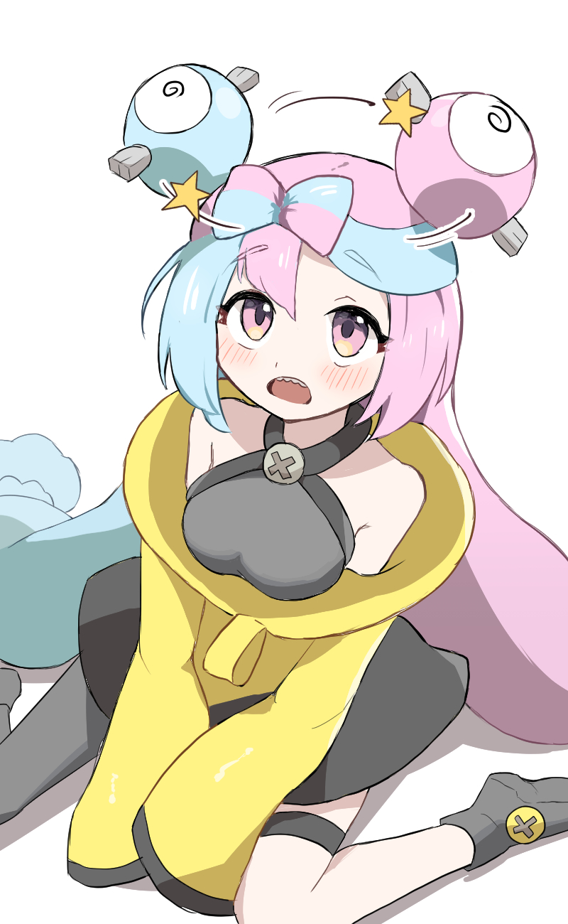 1girl, bare_shoulders, blue_hair, blush, character_hair_ornament, dizzy_(feeling), eyelashes, hair_ornament