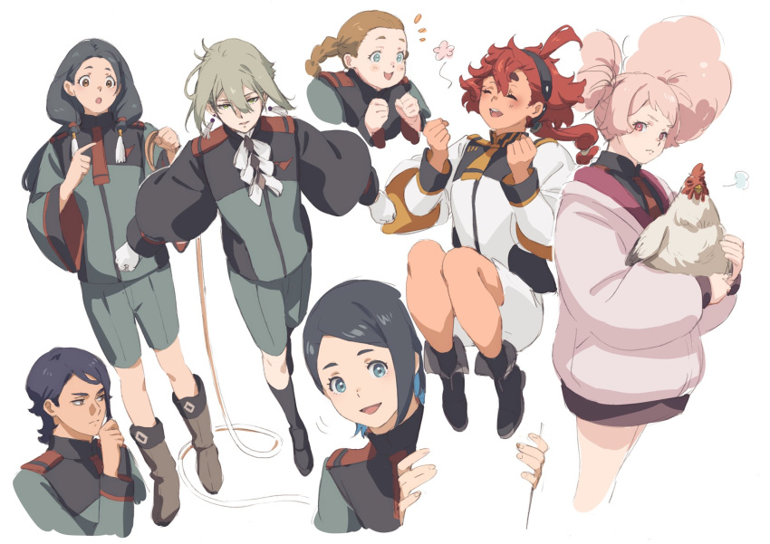 2boys, 314pic, 5girls, afro_puffs, ahoge, aliya_mahvash, asticassia_school_uniform, big_hair