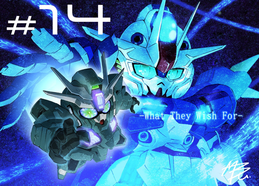 aqua_eyes, chibi, colored_sclera, commentary, english_text, episode_number, episode_title, glowing