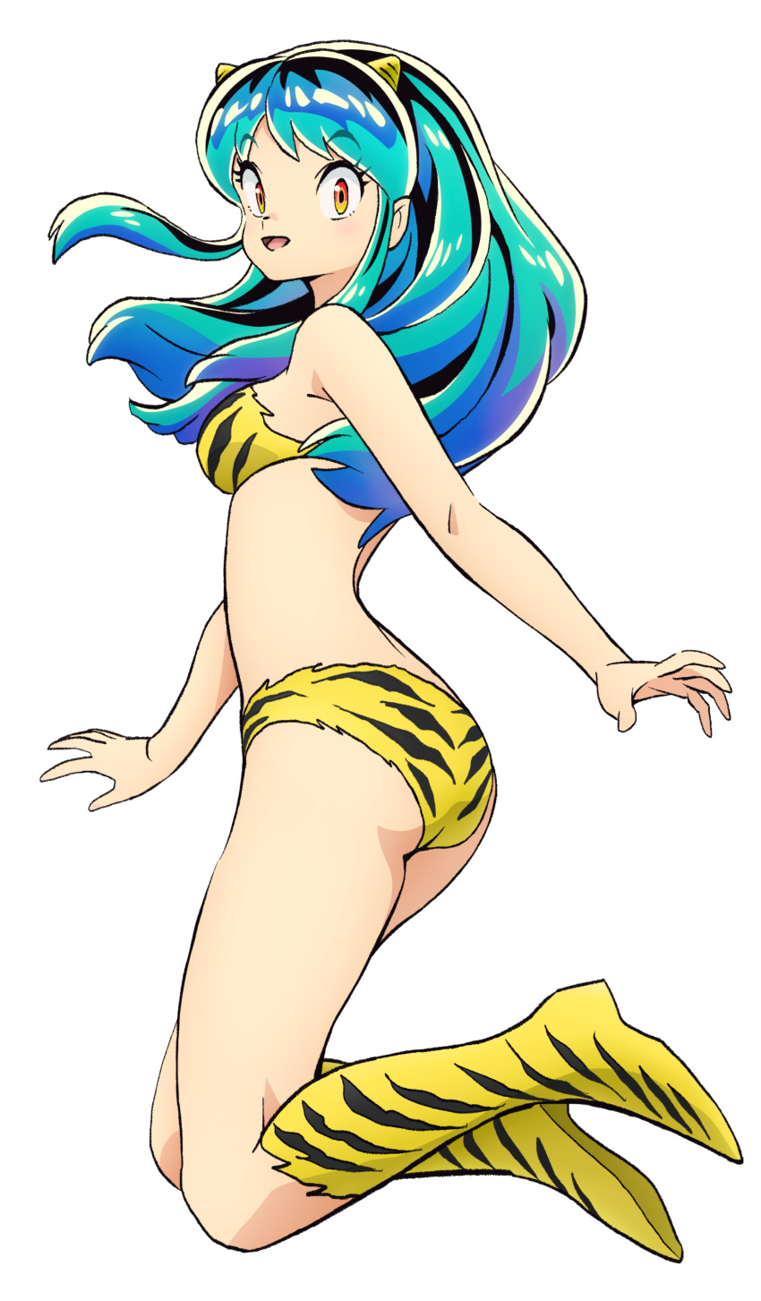 1girl, absurdres, aqua_hair, bikini, boots, full_body, highres, horns