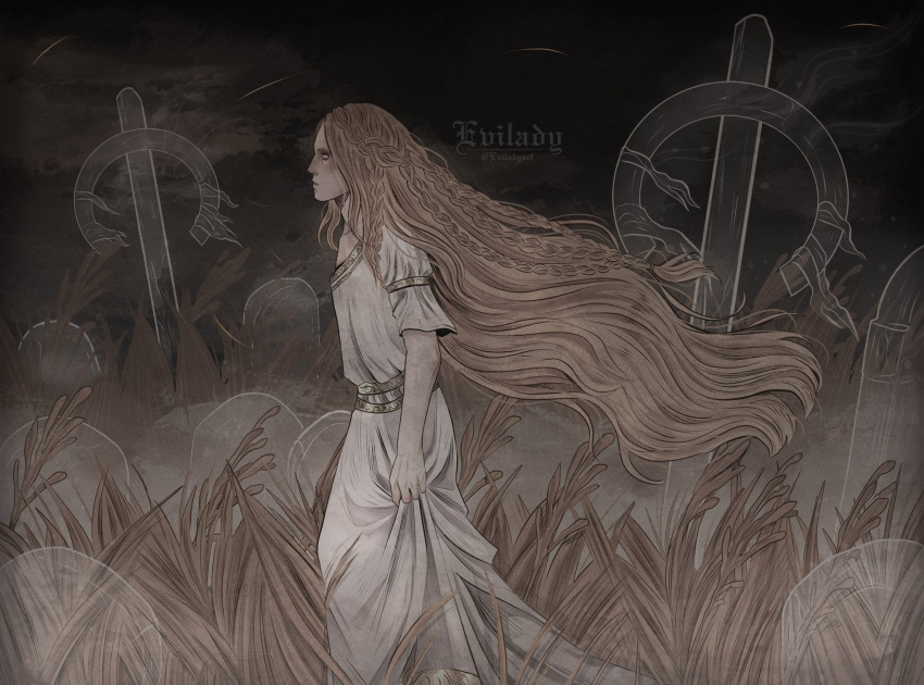 1boy, apparition, blonde_hair, braid, crown_braid, dress, elden_ring, eviladyart