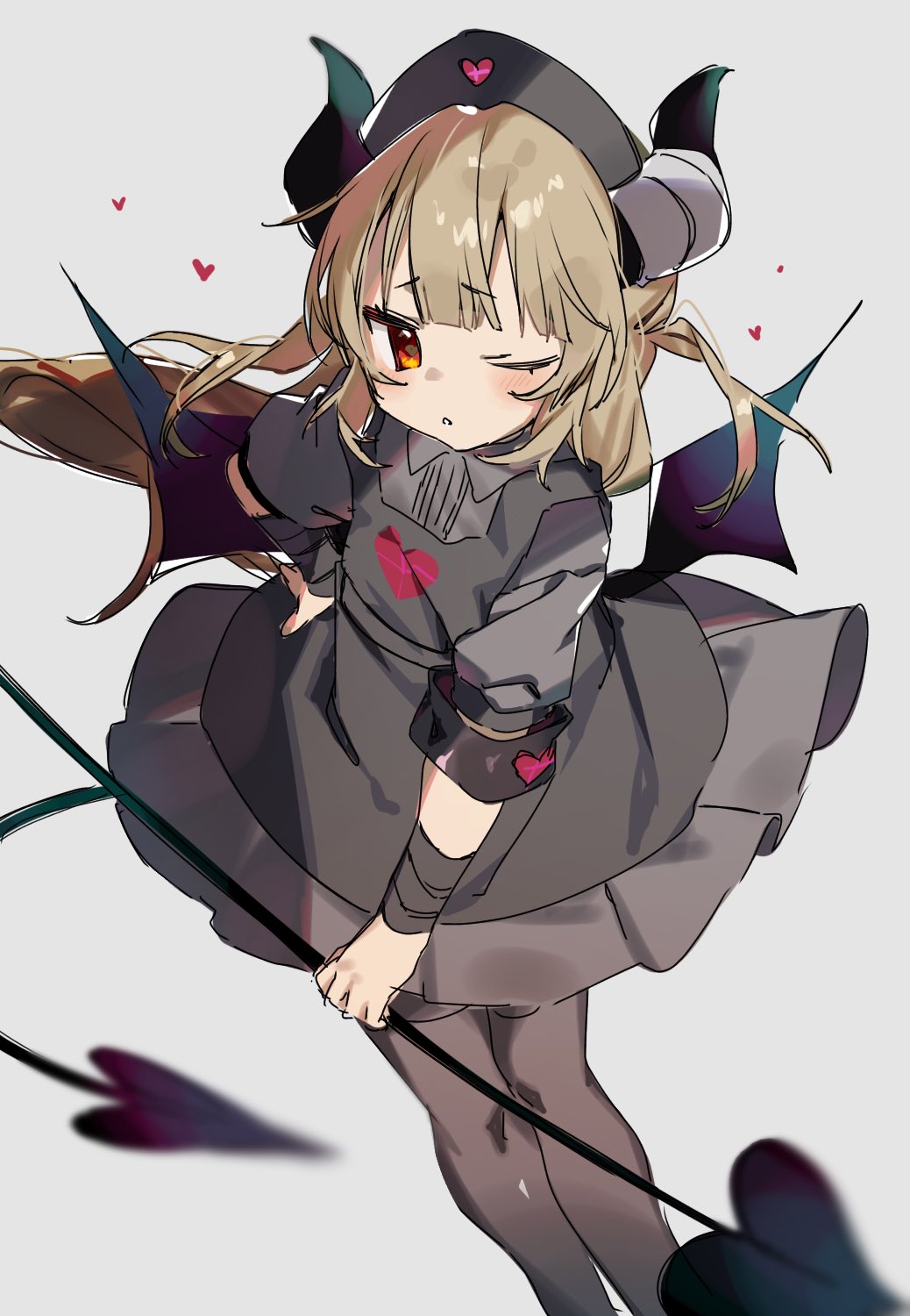 apron, black_apron, black_dress, black_headwear, black_pantyhose, blush, brown_eyes, brown_hair